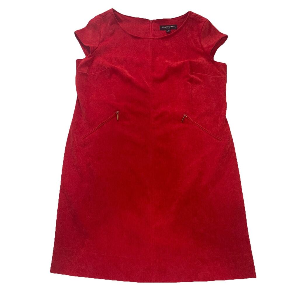 Sharagano Red Corduroy Sheath Dress Size 16 Sleeveless Back Zip Knee Length